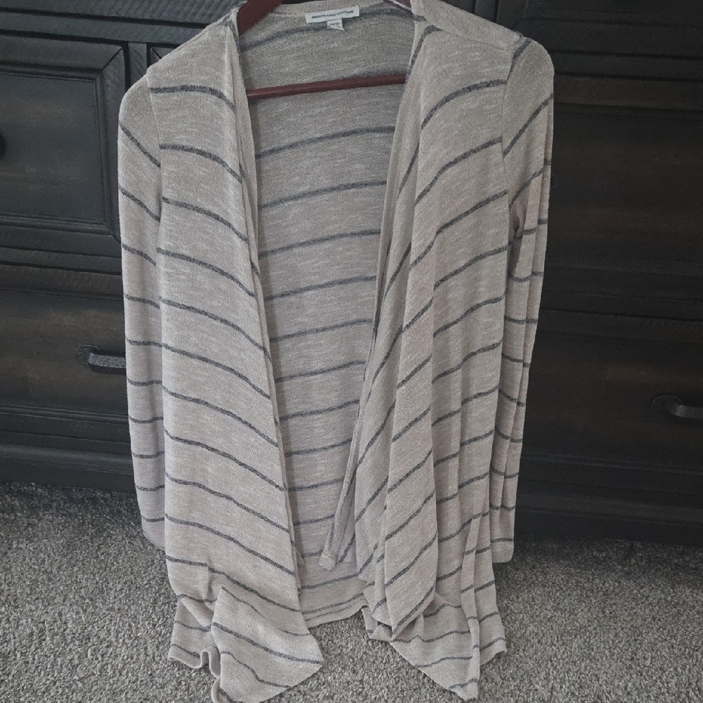 American Eagle Outfitters Cream and Gray Striped Cardigan